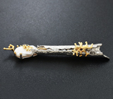 Серебряный кулон с жемчужиной и синими сапфирами на шнуре Серебро 925