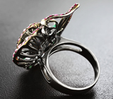 Серебряное кольцо с изумрудами и пурпурными сапфирами Серебро 925