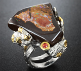 Серебряное кольцо с австралийским болдер опалом и оранжевыми сапфирами Серебро 925