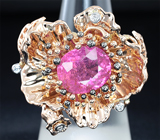 Авторское золотое кольцо с розовым турмалином 5,74 карат и бриллиантами Золото