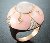 Превосходное cеребряное кольцо с розовым кварцем и эмалью Серебро 925