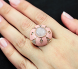 Превосходное cеребряное кольцо с розовым кварцем и эмалью Серебро 925