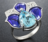 Чудесное серебряное кольцо с голубым топазом и эмалью Серебро 925