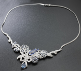 Изысканное серебряное колье с синими сапфирами Серебро 925