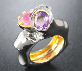 Серебряное кольцо с аметистом и пурпурным сапфиром Серебро 925