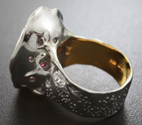 Серебряное кольцо с цветной жемчужиной, рубинами и оранжевыми сапфирами Серебро 925