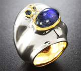 Серебряное кольцо с лабрадоритом, топазом и синими сапфирами