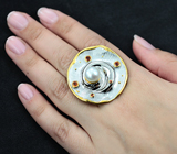 Серебряное кольцо с жемчужиной и оранжевыми сапфирами Серебро 925