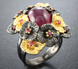 Серебряное кольцо с рубином и сапфирами