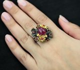 Серебряное кольцо с рубином и сапфирами