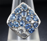 Превосходное серебряное кольцо с синими сапфирами Серебро 925