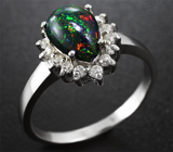 Изящное серебряное кольцо с кристаллическим черным опалом Серебро 925