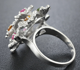 Чудесное серебряное кольцо с разноцветными турмалинами Серебро 925