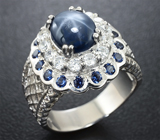 Эффектное серебряное кольцо со звездчатым сапфиром Серебро 925