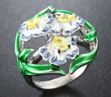 Эффектное серебряное кольцо с цветной эмалью Серебро 925