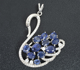 Изысканный серебряный кулон «Лебедь» с синими сапфирами Серебро 925