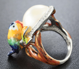Ручная работа! Удивительное серебряное кольцо с перламутром и цветной эмалью Серебро 925