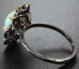 Серебряное кольцо с эфиопским опалом, синими сапфирами и цаворитами Серебро 925