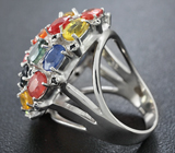 Крупное серебряное кольцо с разноцветными сапфирами Серебро 925