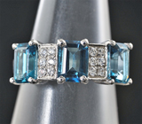 Стильное серебряное кольцо с насыщенно-синими топазами Серебро 925