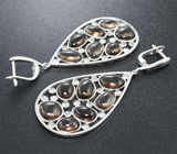 Крупные серебряные серьги с кабошонами дымчатого кварца Серебро 925