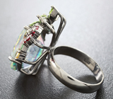 Эффектное серебряное кольцо с мистик-кварцем и самоцветами Серебро 925