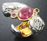 Серебряное кольцо c рубином и родолитами гранатами Серебро 925