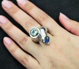 Серебряное кольцо с лабрадоритом и голубыми топазами Серебро 925