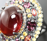 Серебряное кольцо с гранатами и сапфирами Серебро 925