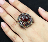 Серебряное кольцо с гранатами и сапфирами Серебро 925