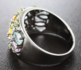 Черненое серебряное кольцо с самоцветами Серебро 925