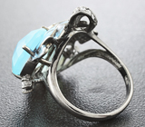 Серебряное кольцо «Рыбки» с голубым халцедоном и цветной эмалью Серебро 925