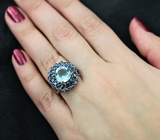Серебряное кольцо с голубым топазом, синими сапфирами и иолитами Серебро 925