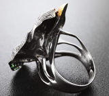 Серебряное кольцо с цитрином, цаворитами, розовым и желтыми сапфирами Серебро 925