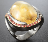 Серебряное кольцо с пейзажным кварцем и сапфирами Серебро 925