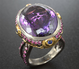 Серебряное кольцо с аметистом, синими и пурпурными сапфирами Серебро 925