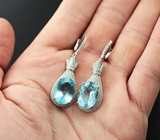 Стильные крупные серебряные серьги с голубыми топазами Серебро 925
