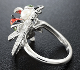 Скульптурное серебряное кольцо с жемчужиной и цветной эмалью Серебро 925
