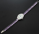 Часы с бесцветными топазами на серебряном браслете с аметистами Серебро 925