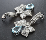 Изысканные черненые серебряные серьги с голубыми топазами Серебро 925