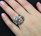 Оригинальное cеребряное кольцо с разноцветными турмалинами Серебро 925