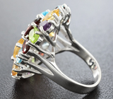 Роскошное праздничное серебряное кольцо с самоцветами Серебро 925