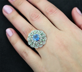 Серебряное кольцо с васильковым, зелеными и пурпурным сапфирами Серебро 925