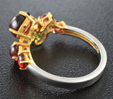 Серебряное кольцо с родолитами и цаворитами Серебро 925