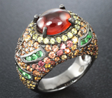 Серебряное кольцо со спессартином и цаворитами гранатами, желтыми, оранжевыми и падпараджа сапфирами Серебро 925