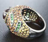 Серебряное кольцо со спессартином и цаворитами гранатами, желтыми, оранжевыми и падпараджа сапфирами Серебро 925