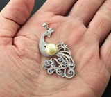 Великолепный серебряный кулон «Павлин» с жемчужиной и танзанитами Серебро 925