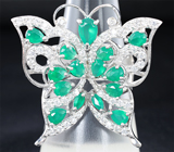 Эффектное серебряное кольцо «Бабочка» с зелеными агатами Серебро 925