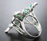Эффектное серебряное кольцо «Бабочка» с зелеными агатами Серебро 925