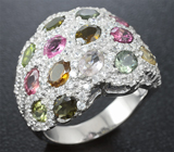 Замечательное серебряное кольцо с разноцветными турмалинами Серебро 925
